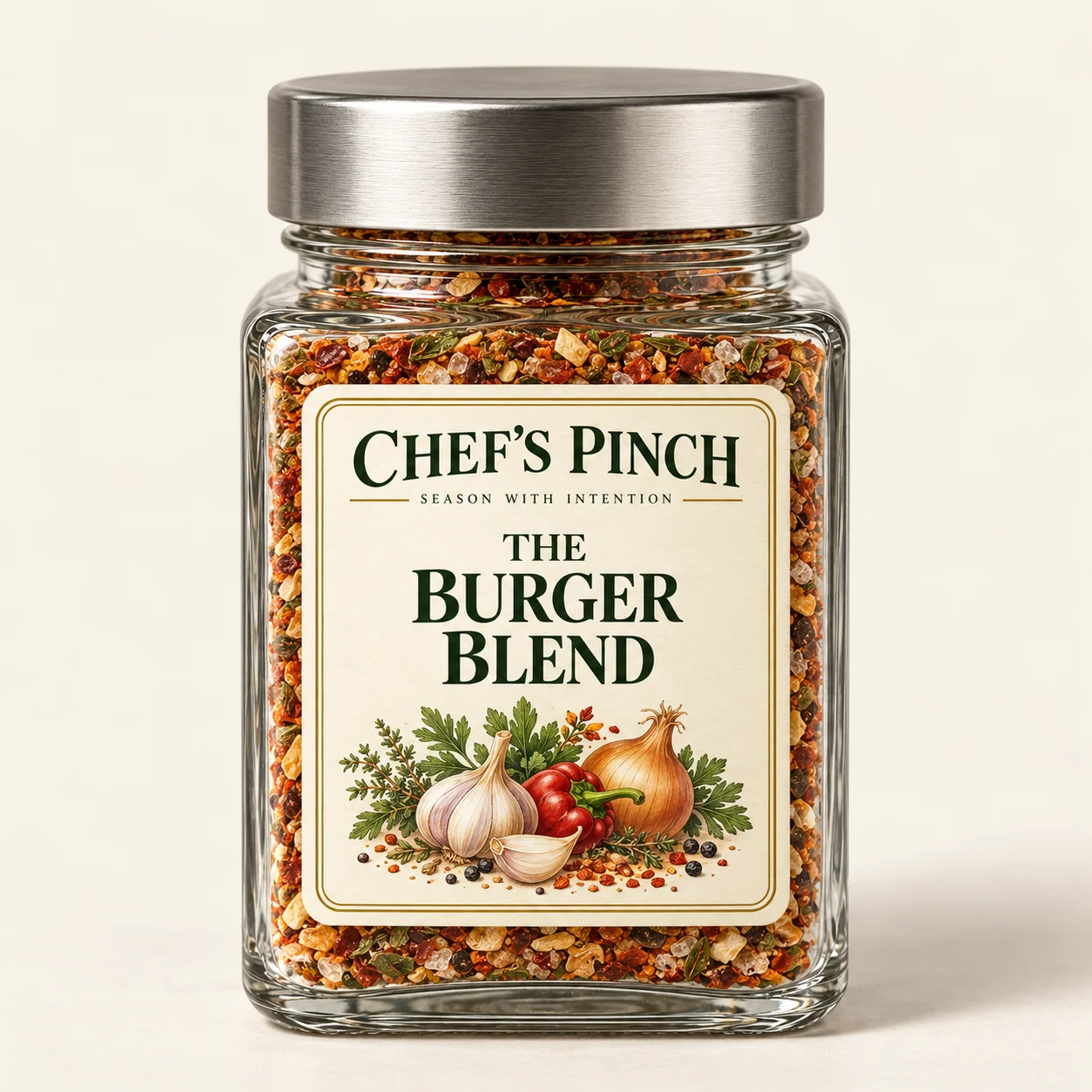 Chef’s Pinch The Burger Blend labeled bottle concept