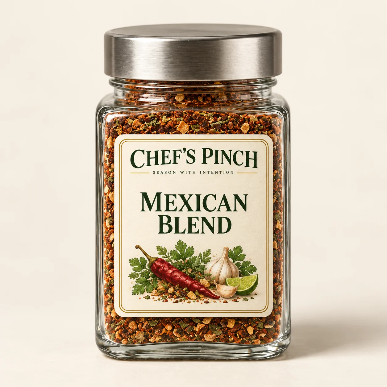 Chef’s Pinch Mexican Blend labeled bottle concept