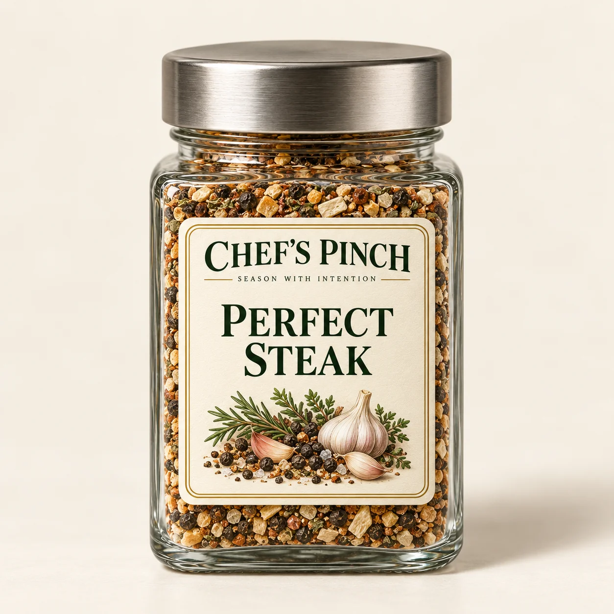 Chef’s Pinch Perfect Steak labeled bottle concept