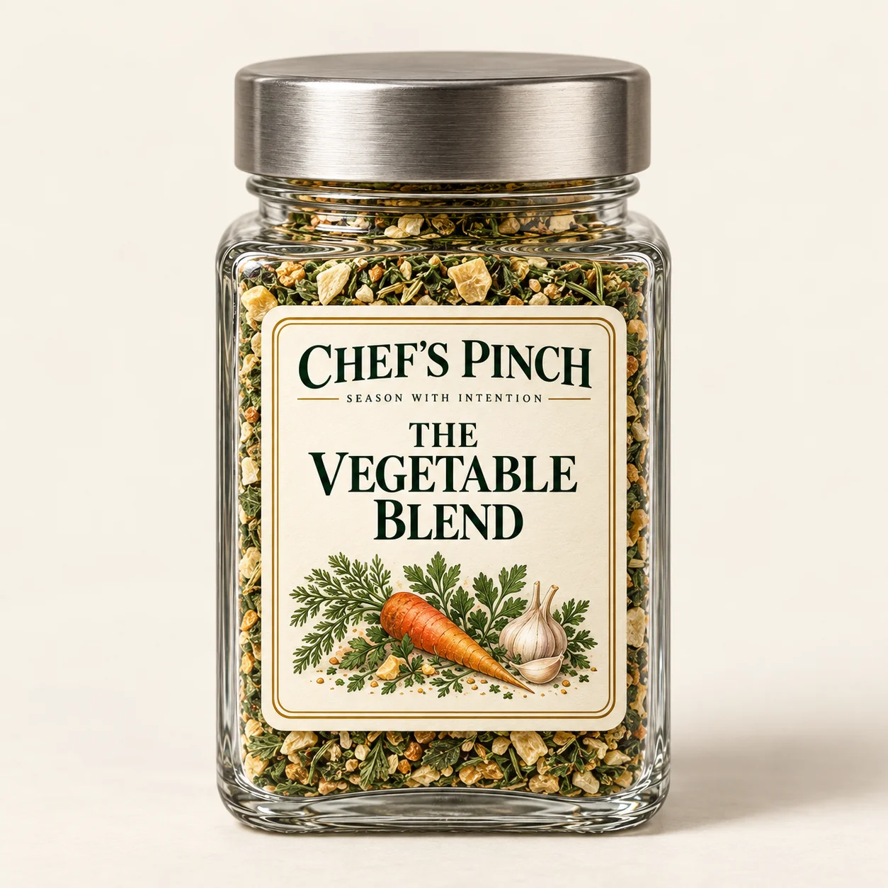 Chef’s Pinch The Vegetable Blend labeled bottle concept